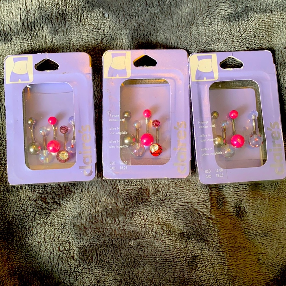 Claire’s Belly rings 13 pieces rhinestone zebra pink 14 gauge stainless steel